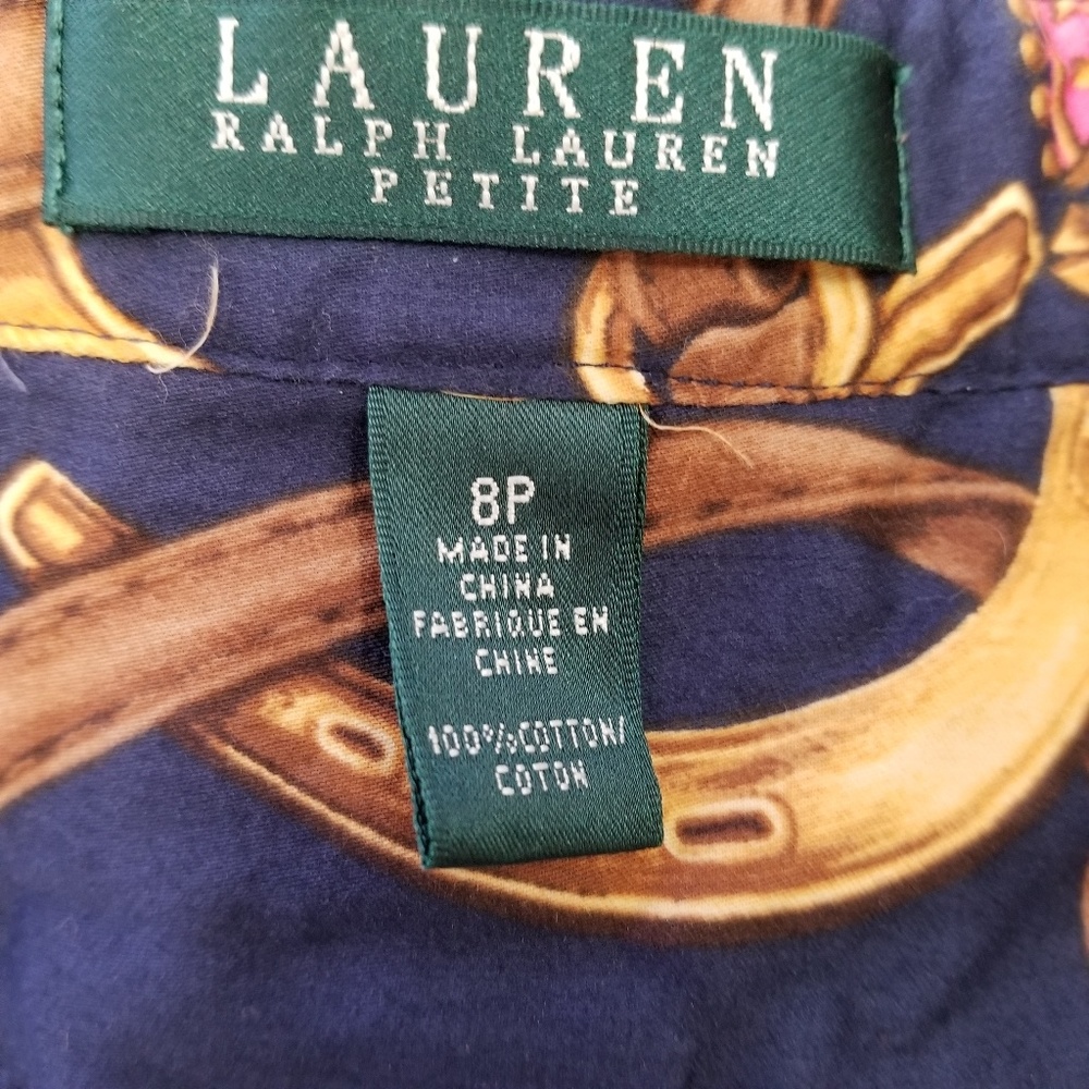 Lauren Ralph Lauren 8P Equestrian Horse Bit Peplum Blouse Navy - Picture 7 of 8